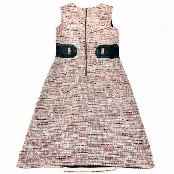 Milly Tweed Red Sleeveless Shift Sheath Dress Suede Waist Accent Size 6 Italy - Picture 5 of 7